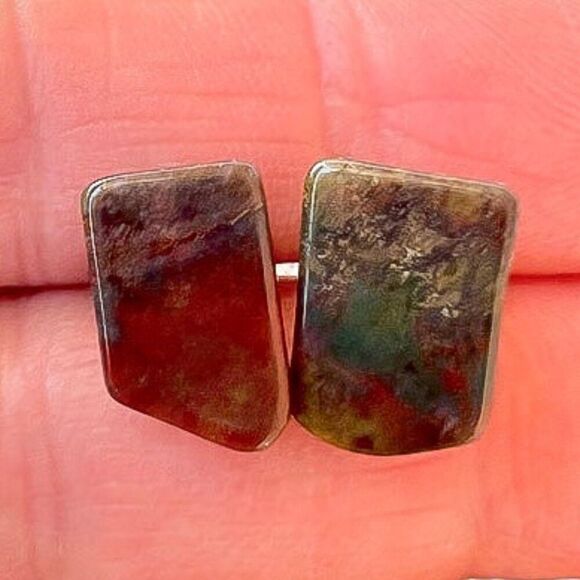 Vintage Natural Bloodstone Heliotrope Jasper Earrings - Picture 2 of 8